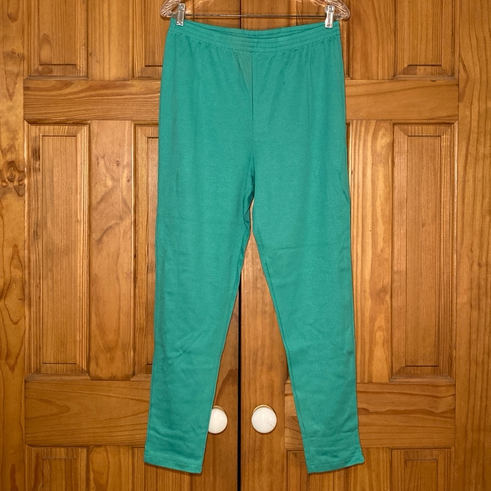 NWOT Blair Vintage 90s Pull On Pants Knit Taper Leg Elastic Waist Green L Large